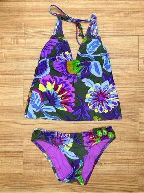 Lucky Brand Floral Tankini 2 Piece Swimsuit Tank Top Style Small